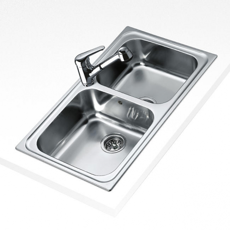Fregadero  sobre encimera TEKA CLASSIC 2C 86 3œ C/S/REB SF. 10119021, Dos cubetas, Inoxidable, acabado acero, 90 cm