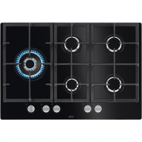 Encimera a gas AEG HKB75820NB, 5 zonas, Negro. Zona Gigante gas