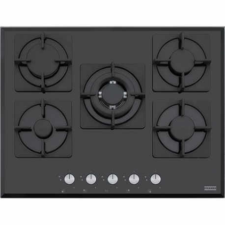 Encimera a gas FRANKE FHNS 705 4G TC BK C, 5 zonas, Negro, acabado biselado, Zona Gigante