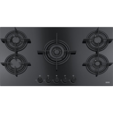 Encimera a gas  FRANKE CRYSTAL FHCR 905 4G TC HE BK C, 5 zonas, Negro, Zona Gigante